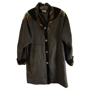 Vintage Portrait ILGWU Coat | Black Velvet Trim Artsy Patchwork | Made in USA